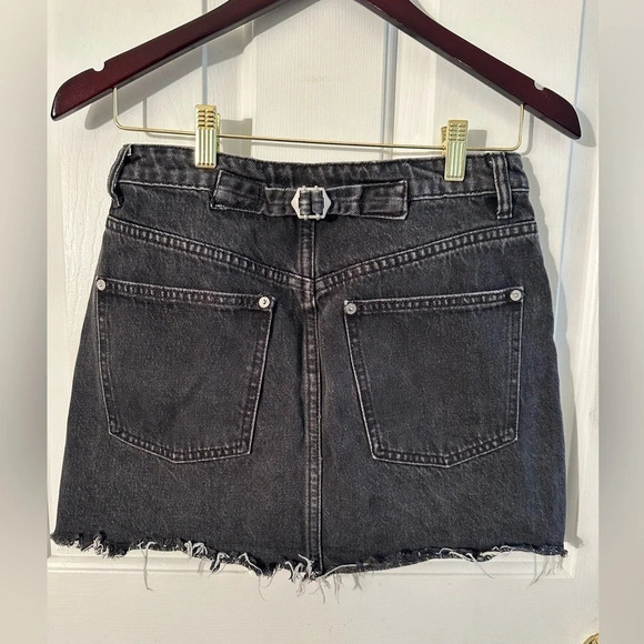 WE THE FREE PEOPLE Blk Rugged Aline Denim Button Fly Raw Hem Mini Jean Skirt 27 - Picture 10 of 11